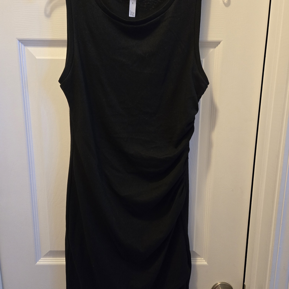 Leith Black Ruched Sheath Midi Dress Cowl Neck Sleeveless